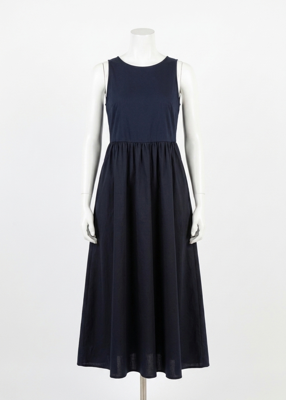 NEW ELLIOTT LAUREN rib knit woven double up combo dress in navy